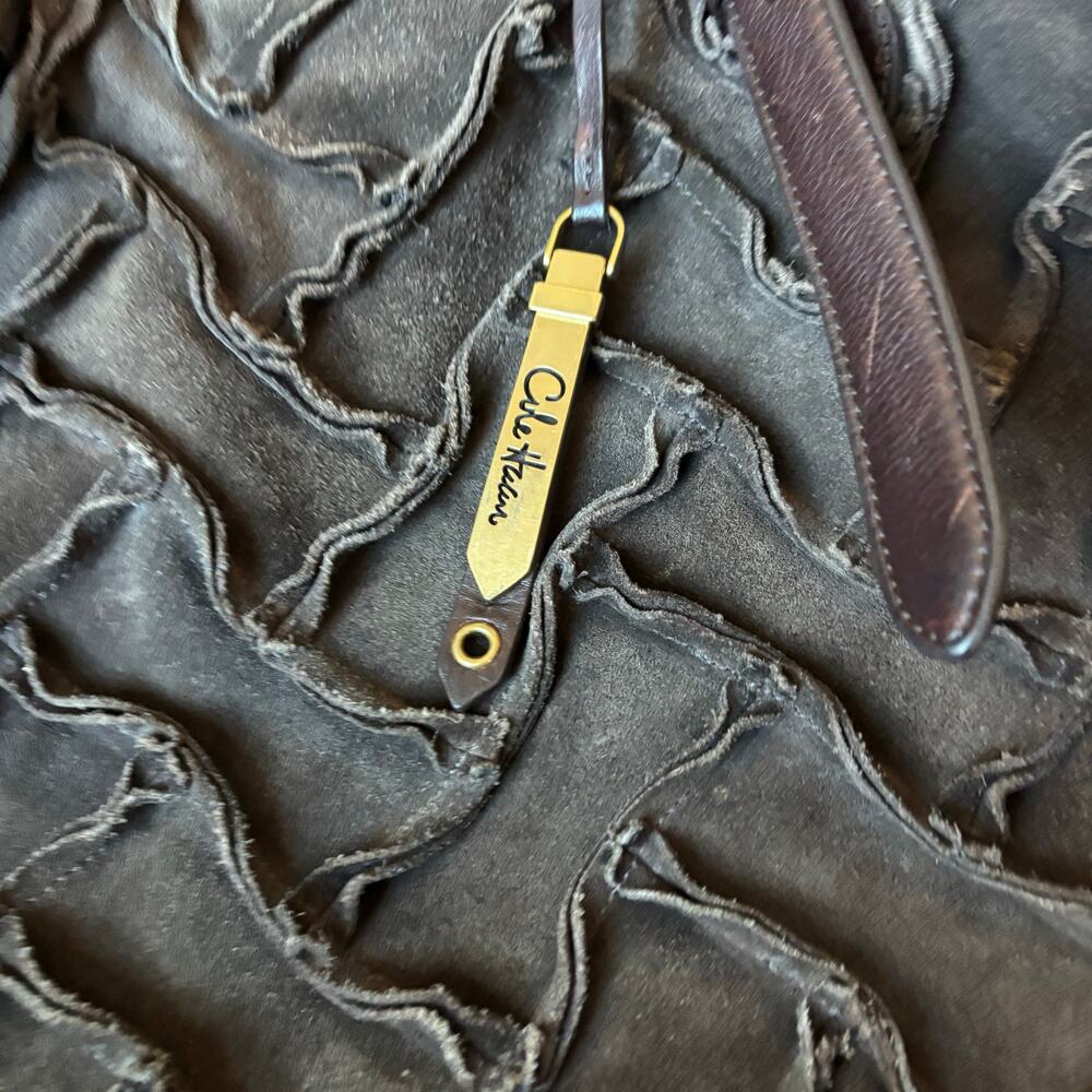 Cole Haan Sloane Woven Brown Suede Tote Bag Hobo Chocolate Weekender - Picture 5 of 16